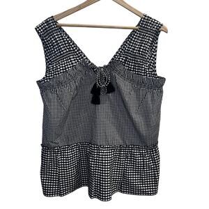 Derek Lam 10 Crosby‎ Tank Womens Size 6 Black White Gingham Sleeveless Cottage